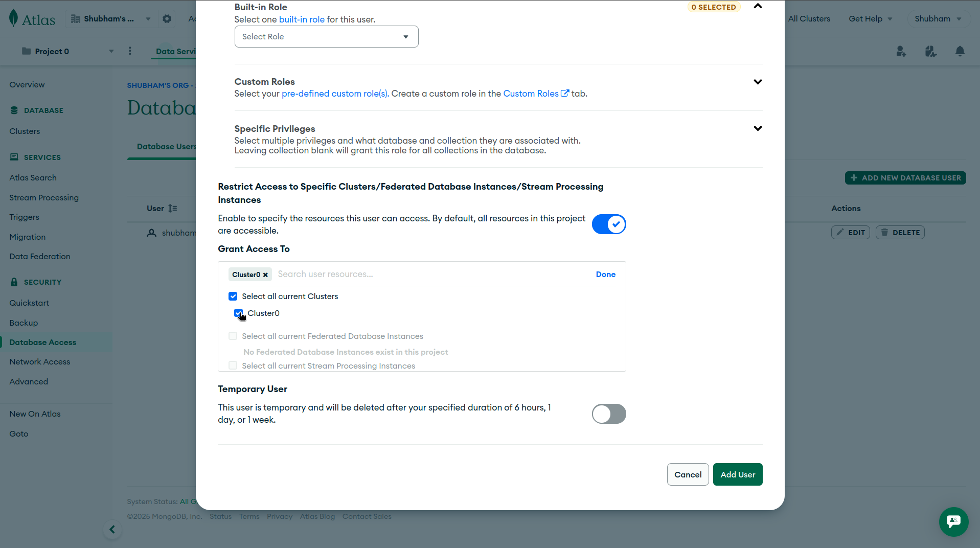 MongoDB Atlas Restrict Cluster Access