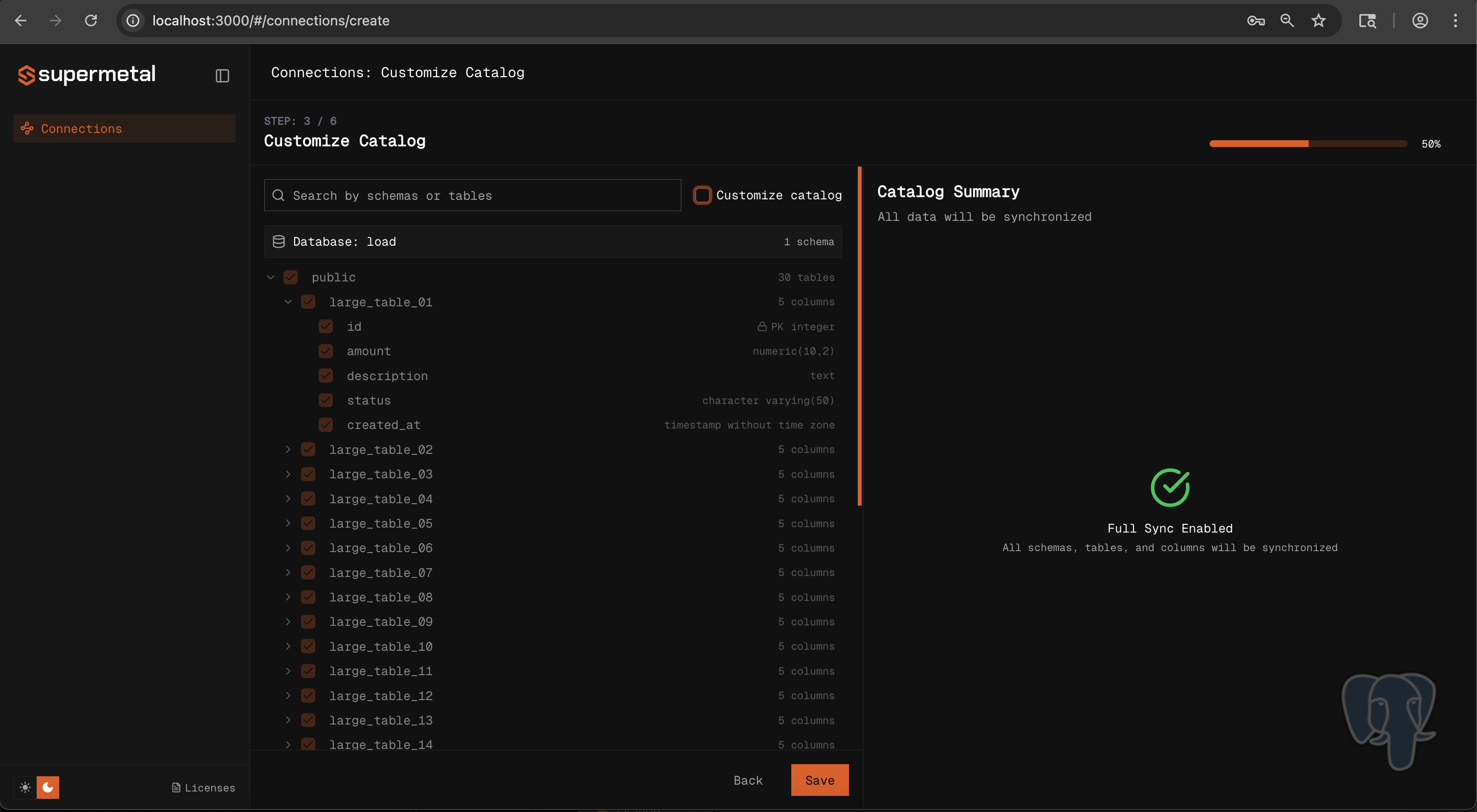 Configure catalog and table selection