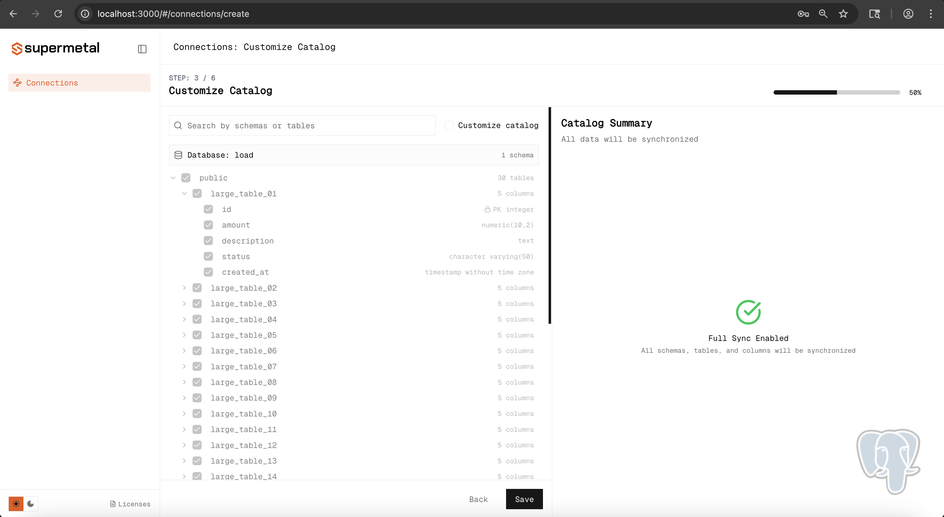 Configure catalog and table selection